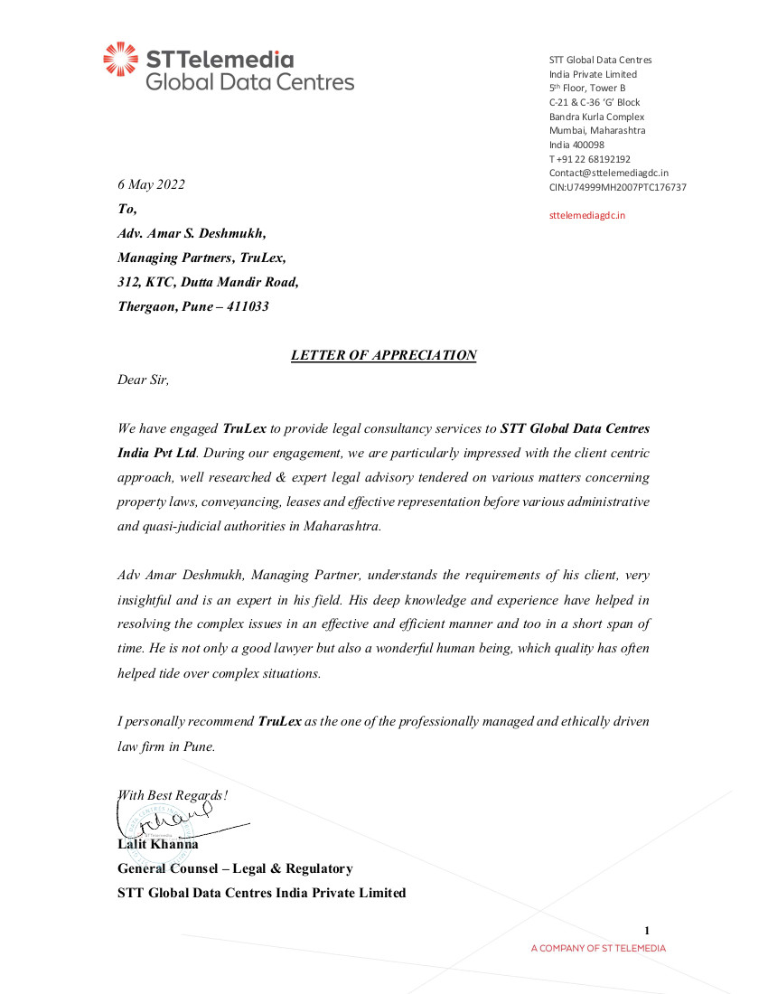 letter of appriciation sttelemedia